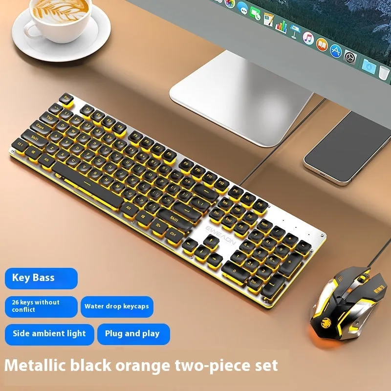 Button mute wired mechanical keyboard with USB cable in Metal Black blue backlight colour option.