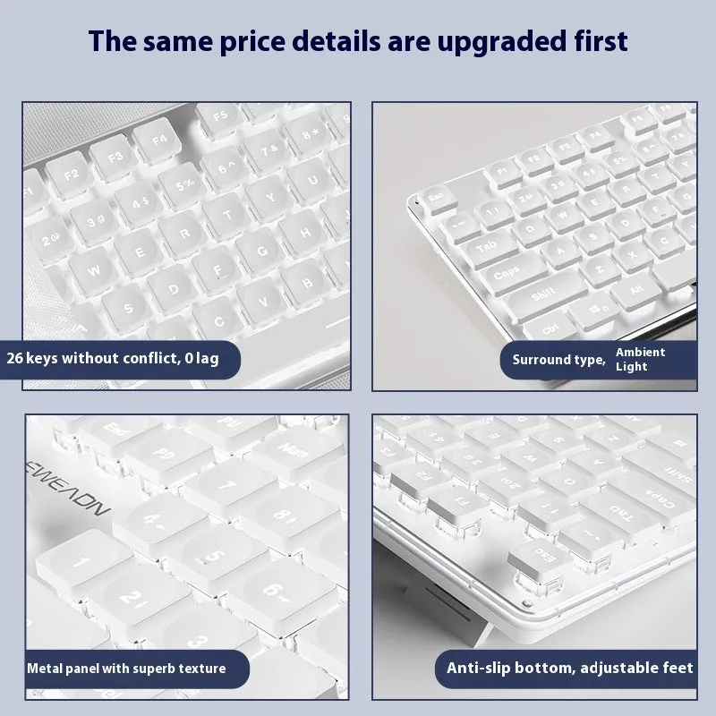 Button mute wired mechanical keyboard with USB cable in Metal Black blue backlight colour option.
