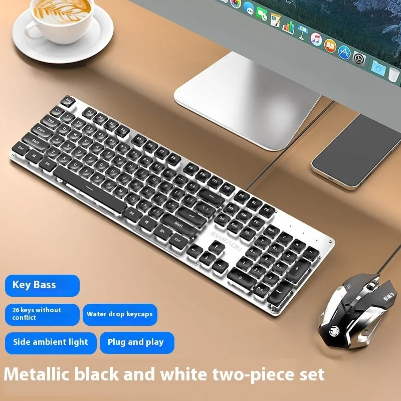 Button mute wired mechanical keyboard with USB cable in Metal Black blue backlight colour option.