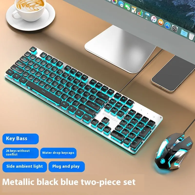 Button mute wired mechanical keyboard with USB cable in Metal Black blue backlight colour option.