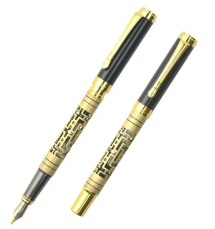 Metal luxury fountain pen with iridium nib, rotating ink-sucking system, 0.7mm big tip, black colour