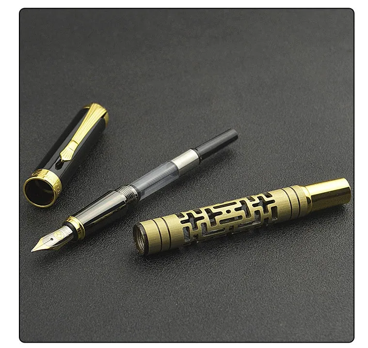 Metal luxury fountain pen with iridium nib, rotating ink-sucking system, 0.7mm big tip, black colour