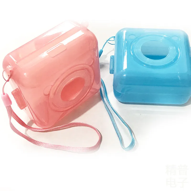 Portable mini thermal label printer in white, 7.9 x 7.9 x 4.2cm, with rechargeable battery and thermal paper roll
