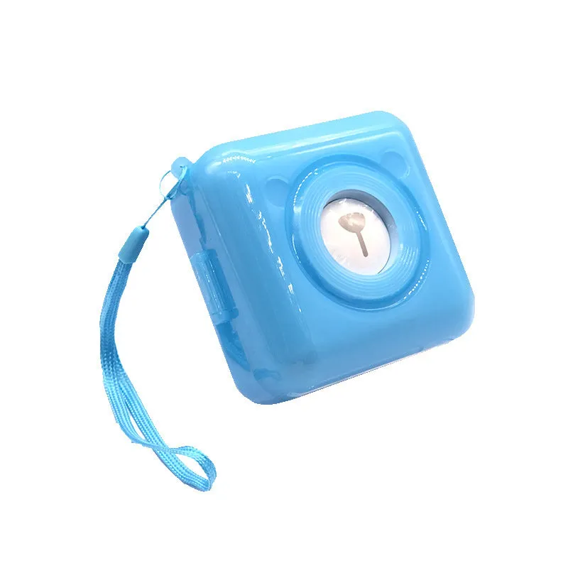 Portable mini thermal label printer in white, 7.9 x 7.9 x 4.2cm, with rechargeable battery and thermal paper roll