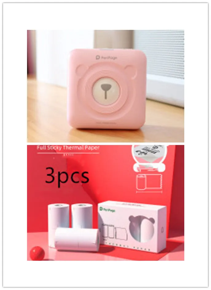 Portable mini thermal label printer in white, 7.9 x 7.9 x 4.2cm, with rechargeable battery and thermal paper roll