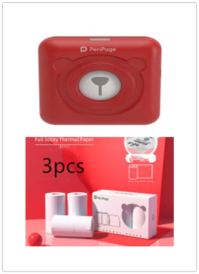 Portable mini thermal label printer in white, 7.9 x 7.9 x 4.2cm, with rechargeable battery and thermal paper roll