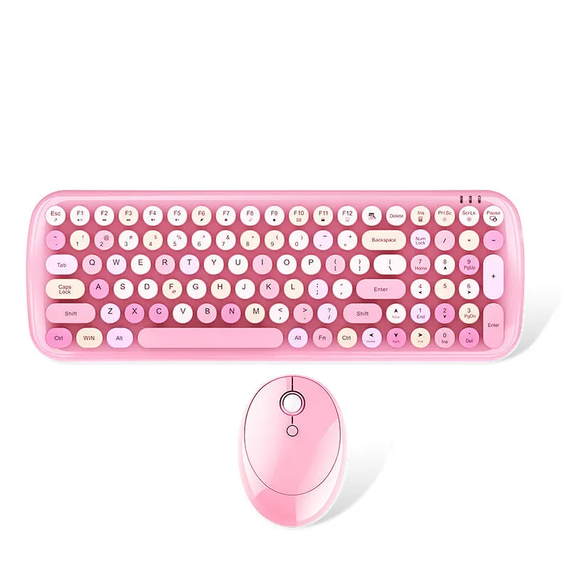 Wireless keyboard and mouse set in Sweet lipstick mixed colour with full-size layout and USB receiver