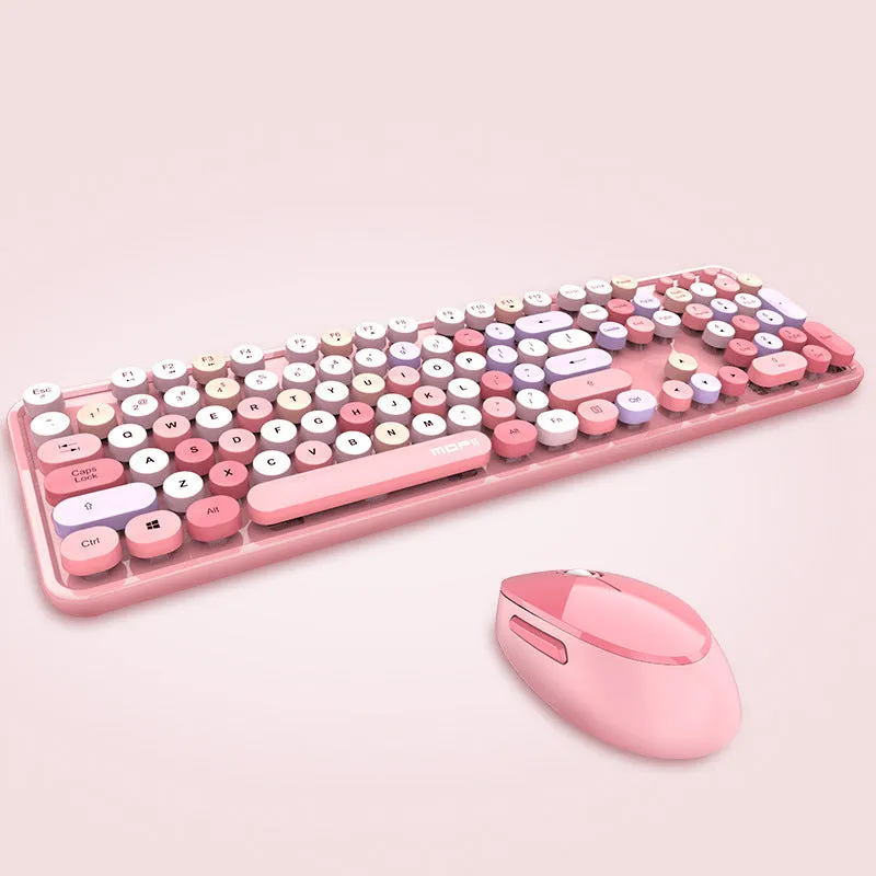Wireless keyboard and mouse set in Sweet lipstick mixed colour with full-size layout and USB receiver