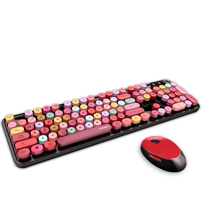 Wireless keyboard and mouse set in Sweet lipstick mixed colour with full-size layout and USB receiver