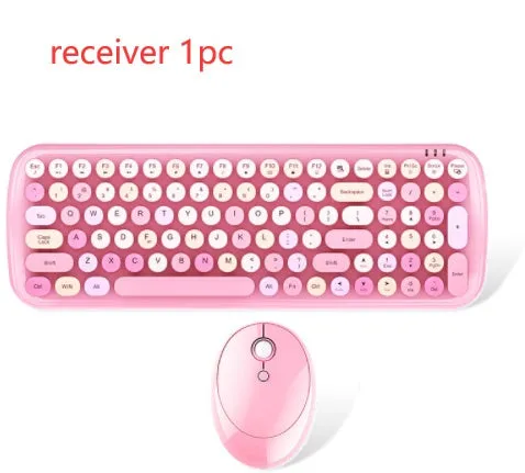 Wireless keyboard and mouse set in Sweet lipstick mixed colour with full-size layout and USB receiver