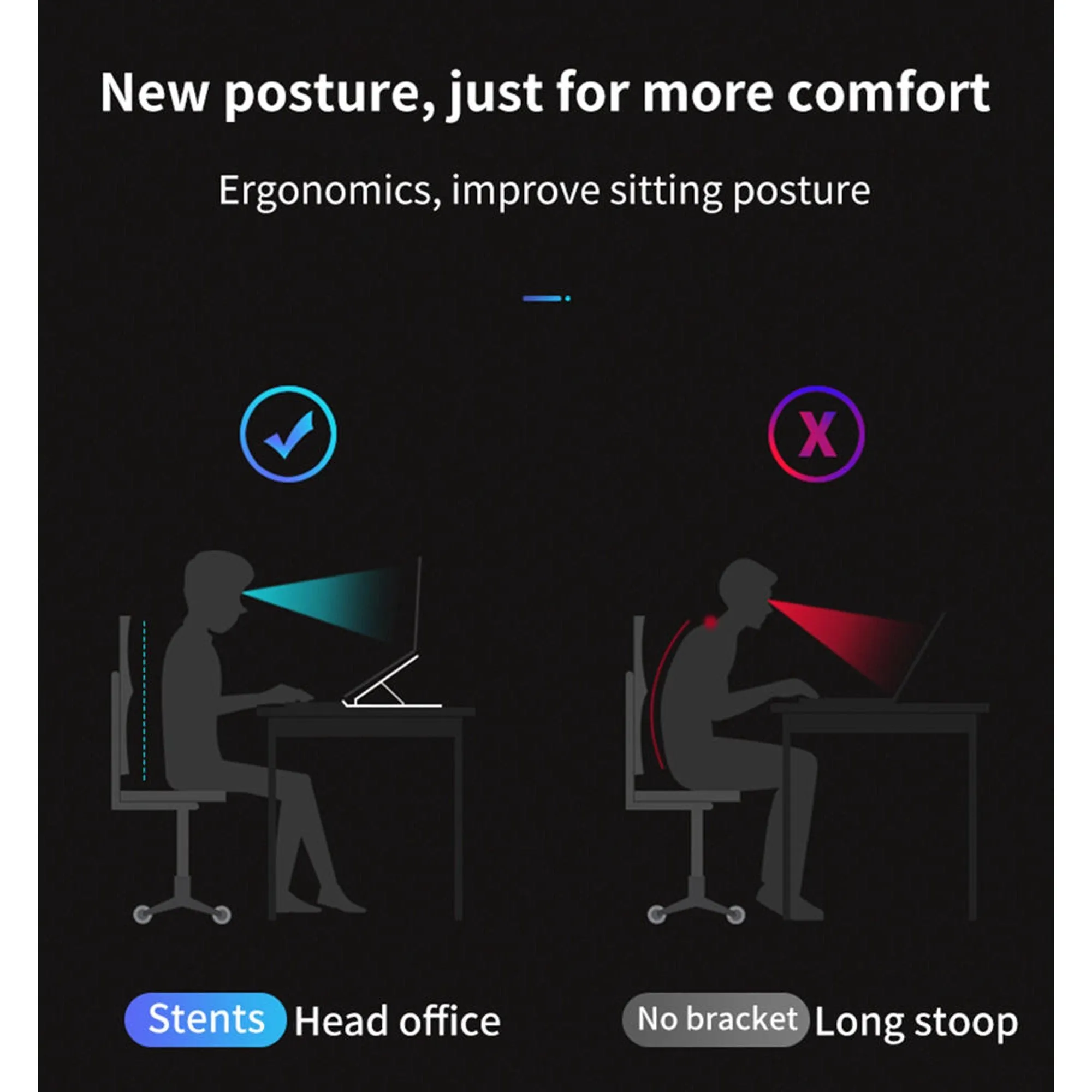 Adjustable non-slip laptop cooling stand in black with six height gears, folded flat on a desk
