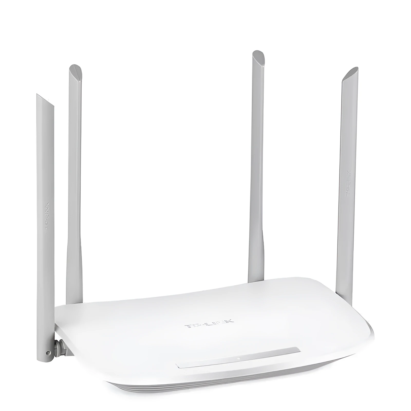 TP-Link dual band smart wireless router in white with four LAN ports and two antennas on a desk