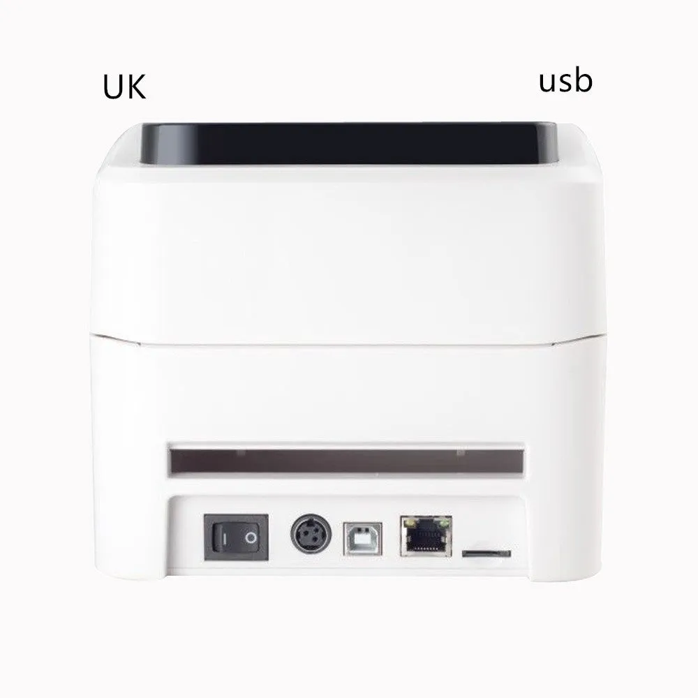 Thermal barcode printer with compact body and paper loading container, black finish, for label printing
