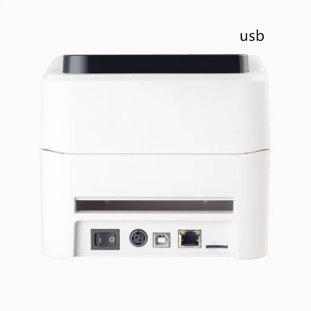 Thermal barcode printer with compact body and paper loading container, black finish, for label printing