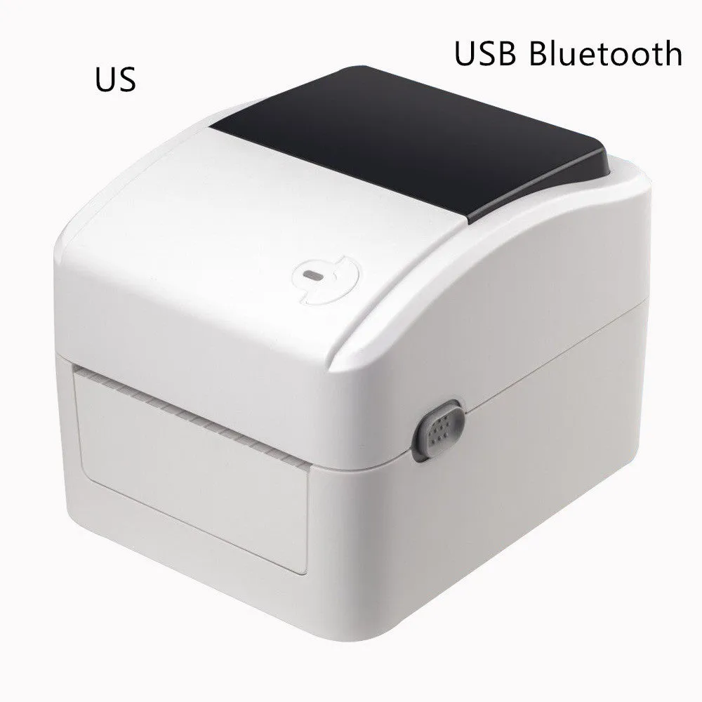 Thermal barcode printer with compact body and paper loading container, black finish, for label printing