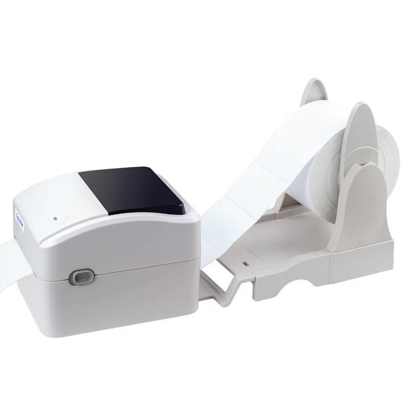 Thermal barcode printer with compact body and paper loading container, black finish, for label printing
