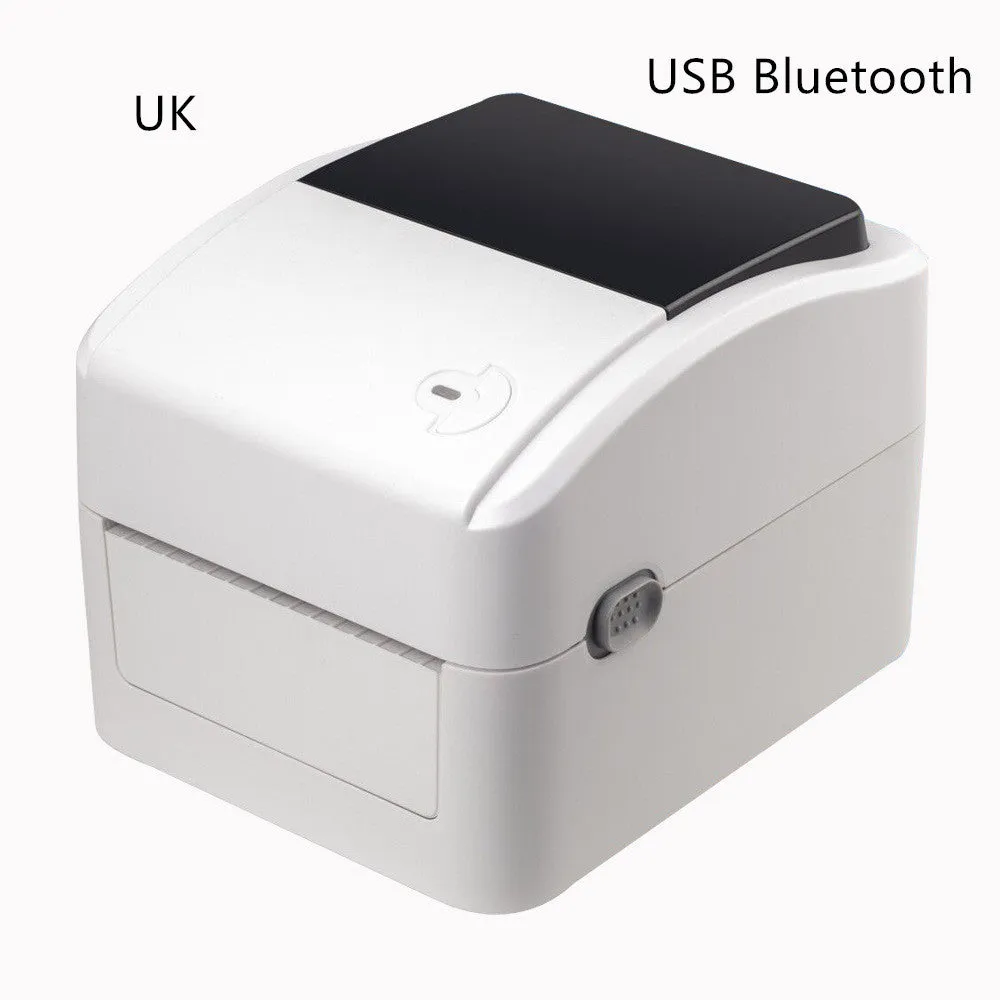 Thermal barcode printer with compact body and paper loading container, black finish, for label printing