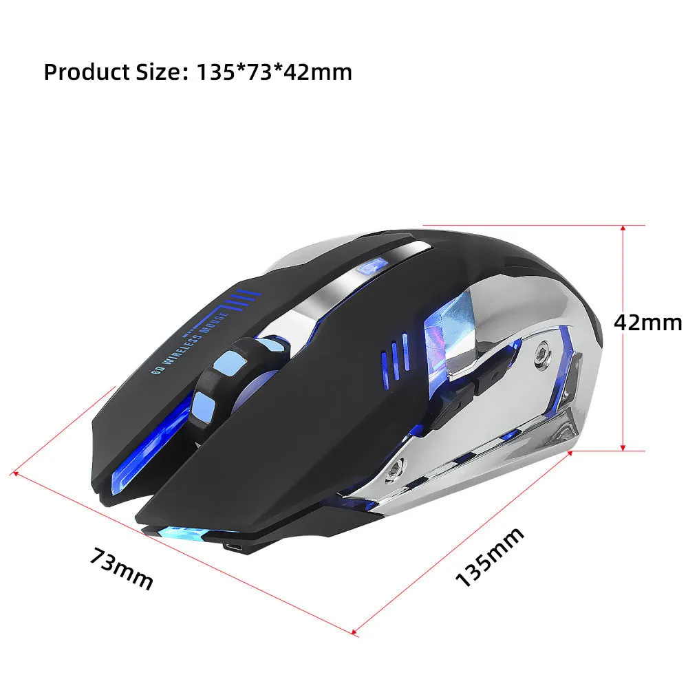 HXSJ wireless gaming mouse in black with glowing effect, side view showing ergonomic shape and buttons