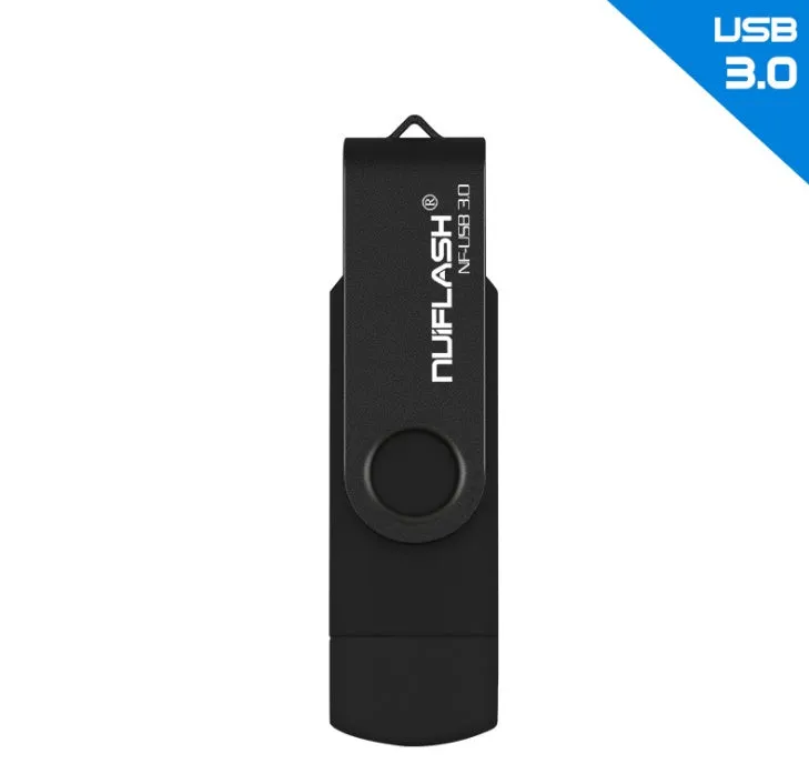 OTG 64GB USB 3.0 flash drive in yellow with rod shape and black cap for data storage and transfer