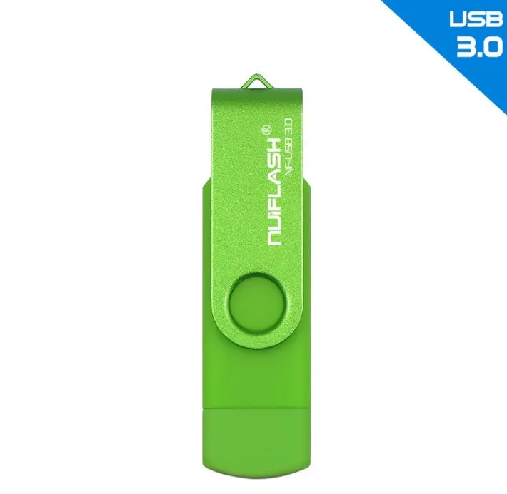 OTG 64GB USB 3.0 flash drive in yellow with rod shape and black cap for data storage and transfer