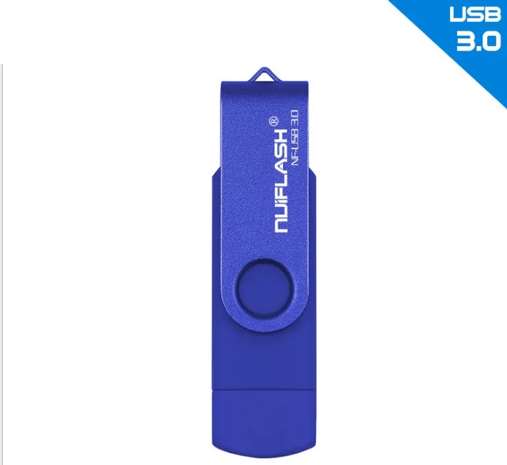 OTG 64GB USB 3.0 flash drive in yellow with rod shape and black cap for data storage and transfer