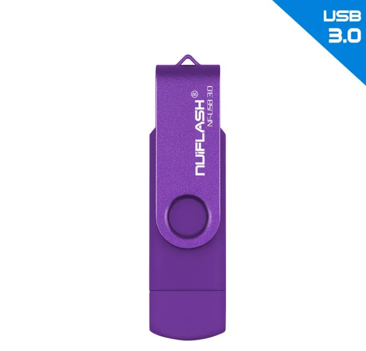 OTG 64GB USB 3.0 flash drive in yellow with rod shape and black cap for data storage and transfer