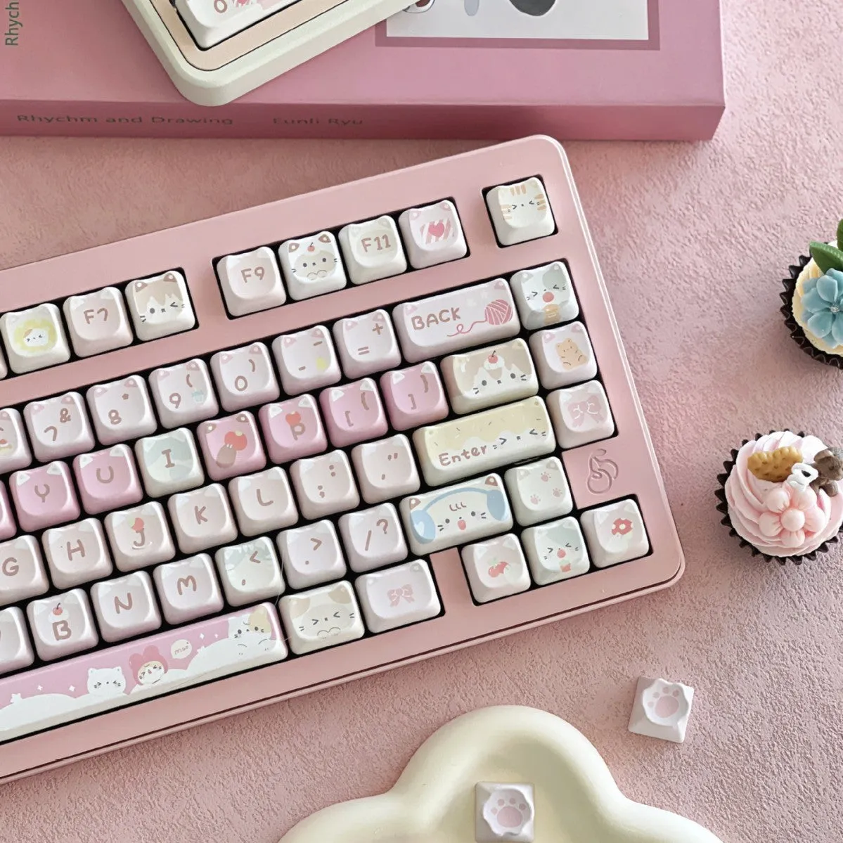 Meow Meow Team Height mechanical keyboard key cap set with 141 pieces and five-sided sublimation printing
