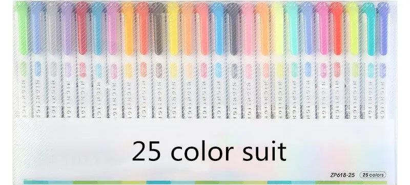 25 colour double head highlighter pen set in mildliner fluorescent colours for school and office use