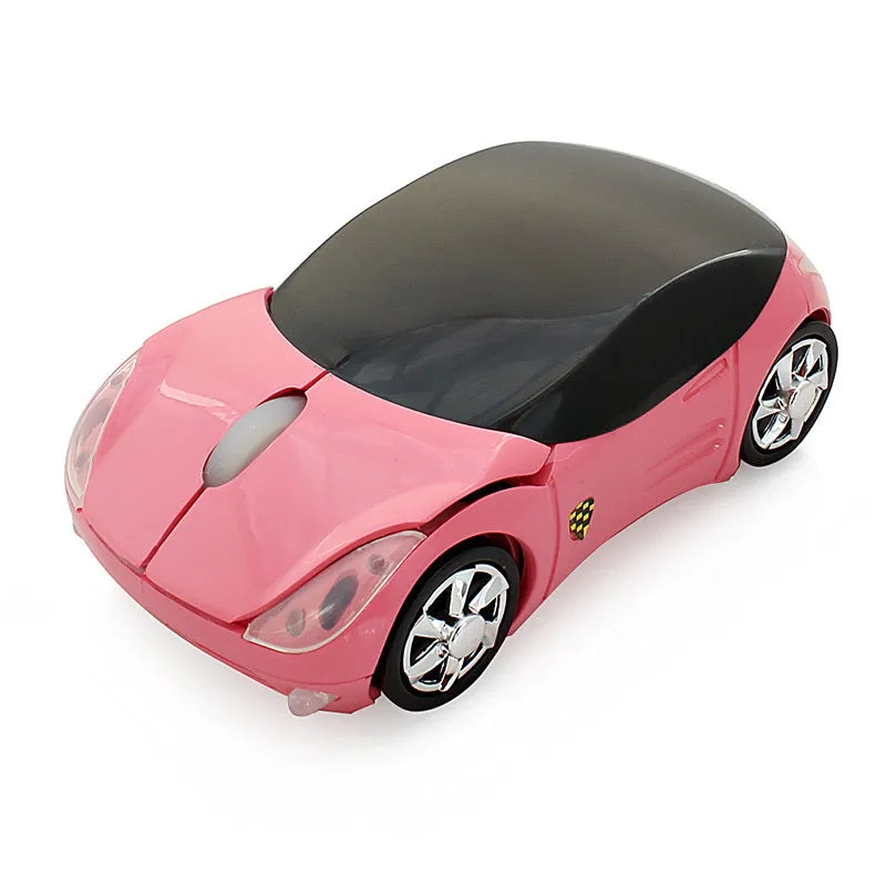 Wireless car mouse in pink compact design with USB receiver for notebook and desktop computers