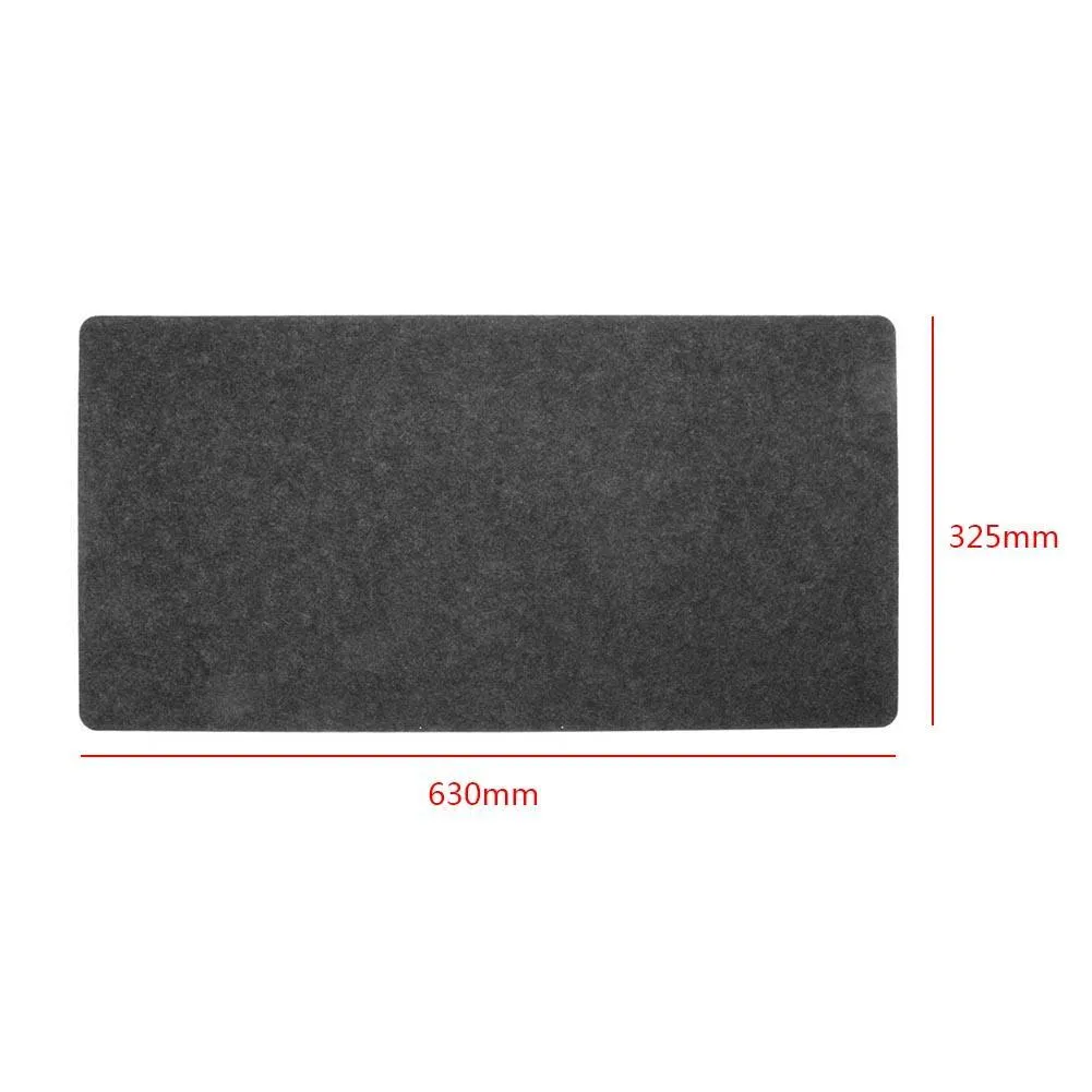 Large felt mouse pad in black on office desk with keyboard and mouse, 325x635mm