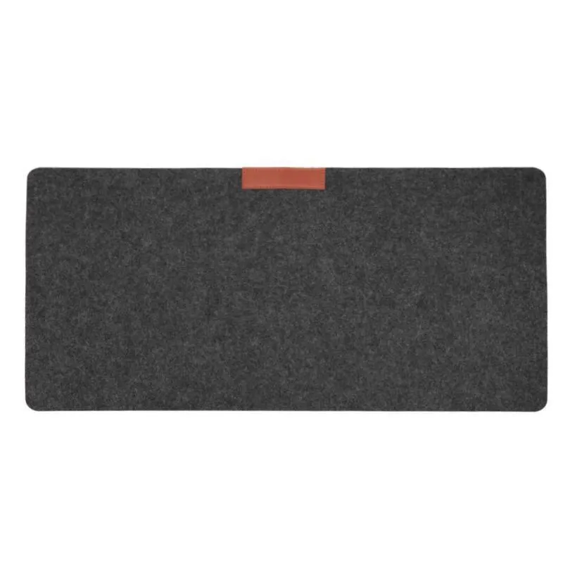 Large felt mouse pad in black on office desk with keyboard and mouse, 325x635mm