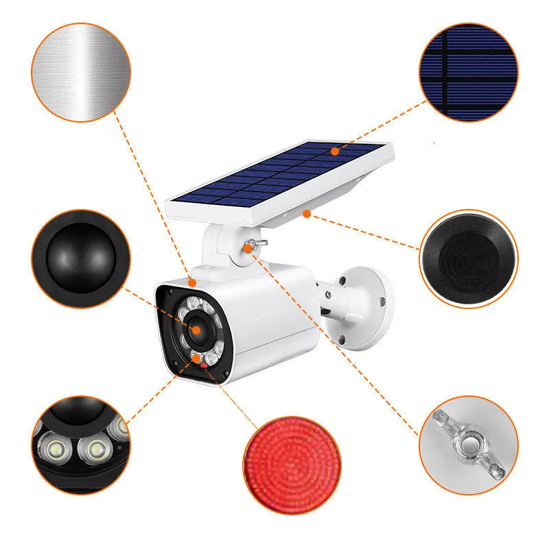 Solar garden light with simulation camera, 5W LED, IP67 waterproof, white 18 lights, aluminium alloy and ABS housing