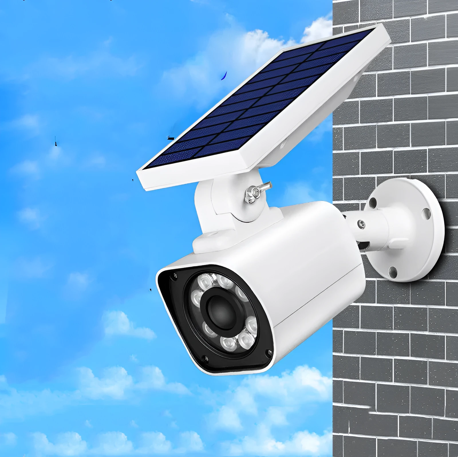 Solar garden light with simulation camera, 5W LED, IP67 waterproof, white 18 lights, aluminium alloy and ABS housing