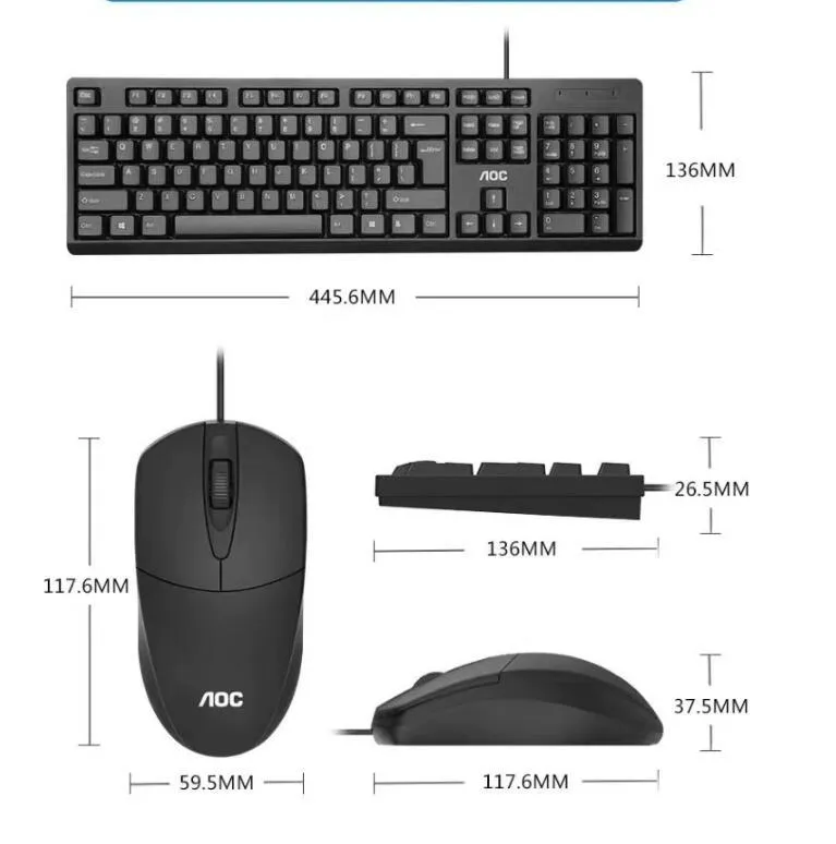 KM160 black wired USB keyboard and mouse set with 1.5m cable on desk