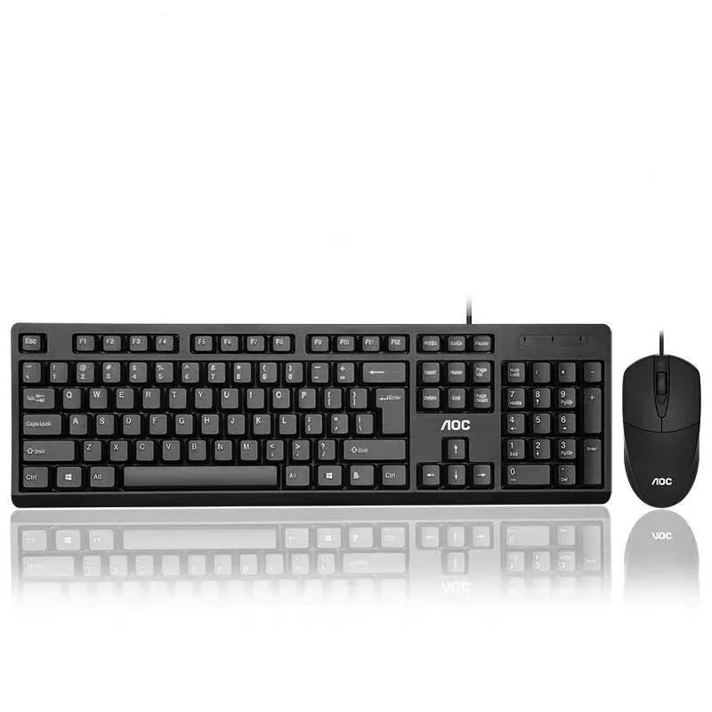 KM160 black wired USB keyboard and mouse set with 1.5m cable on desk