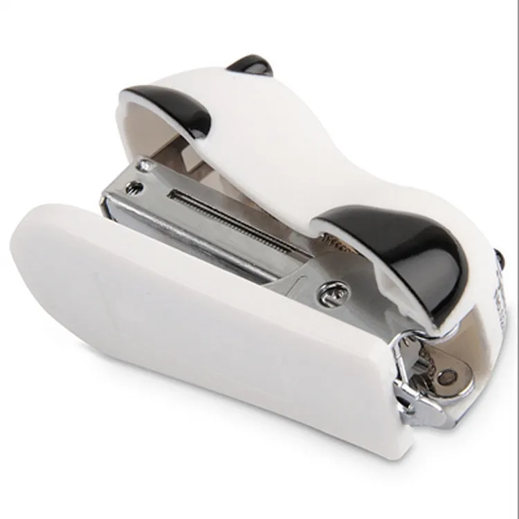 Cartoon Panda No. 10 stapler in black and white on a desk, size 6x4x3cm
