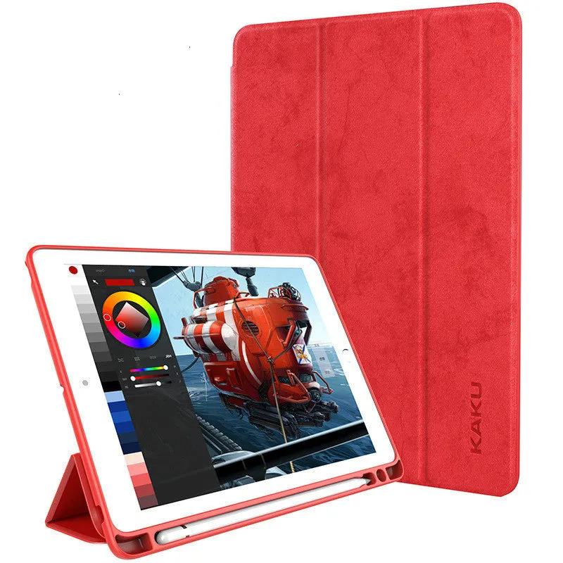 Leather tablet case with pen slot in clamshell design for iPad 10.2 10.5 9.7 Air Mini