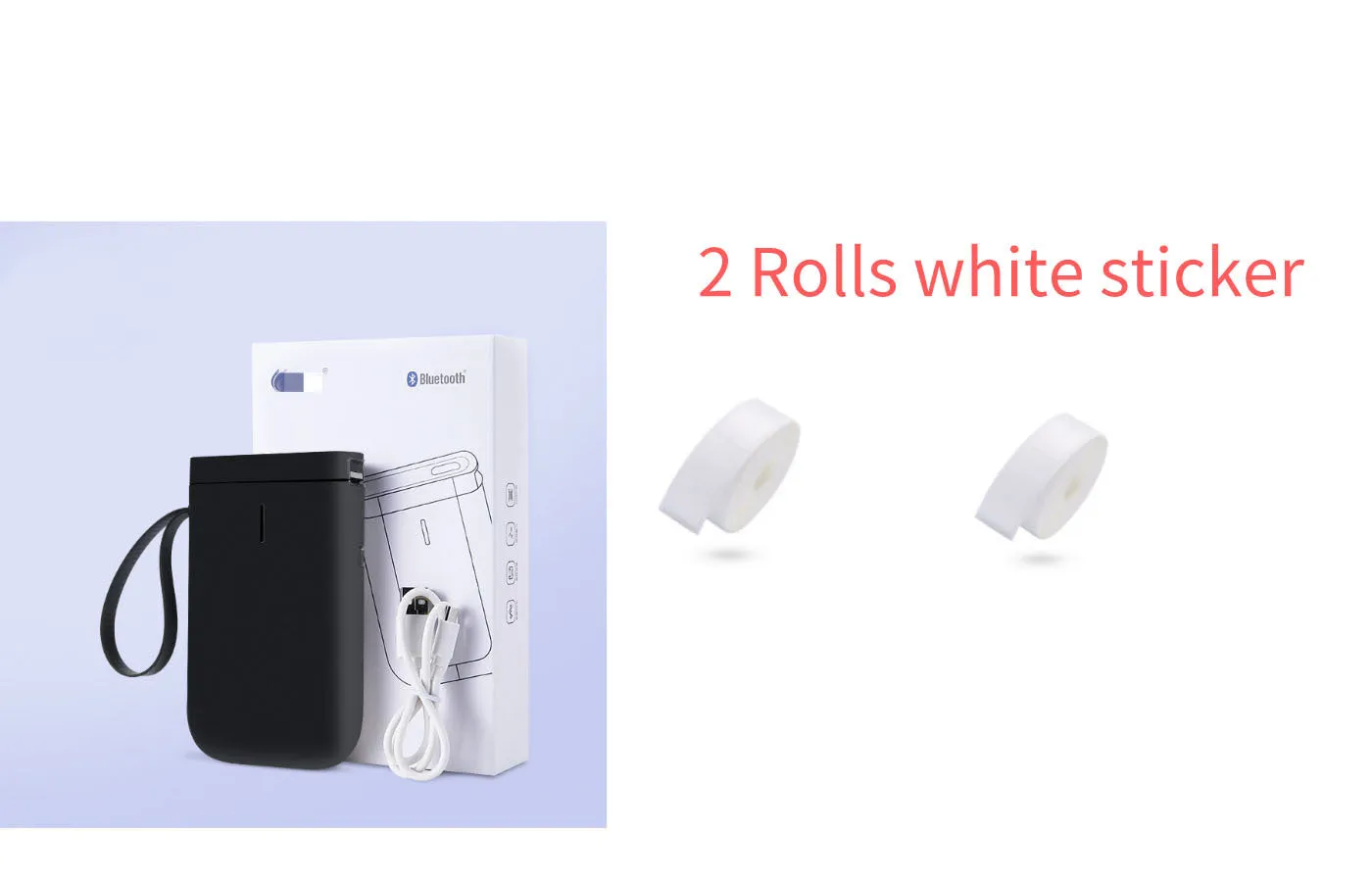 Mini portable Bluetooth thermal label printer in black, 130x75x28mm, with 203dpi print head and 15mm label roll