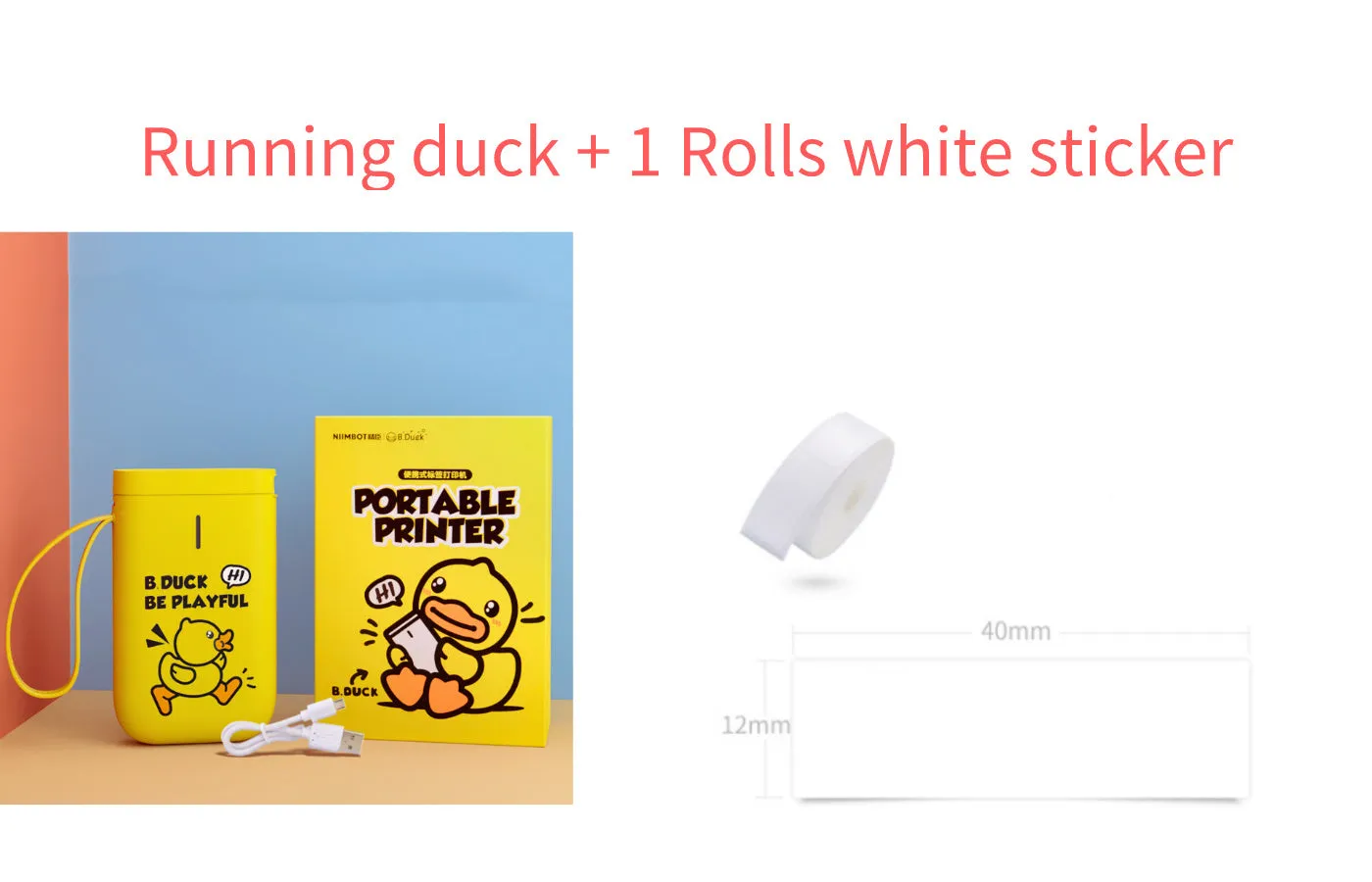Mini portable Bluetooth thermal label printer in black, 130x75x28mm, with 203dpi print head and 15mm label roll