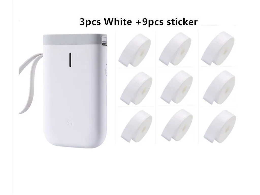 Mini portable Bluetooth thermal label printer in black, 130x75x28mm, with 203dpi print head and 15mm label roll