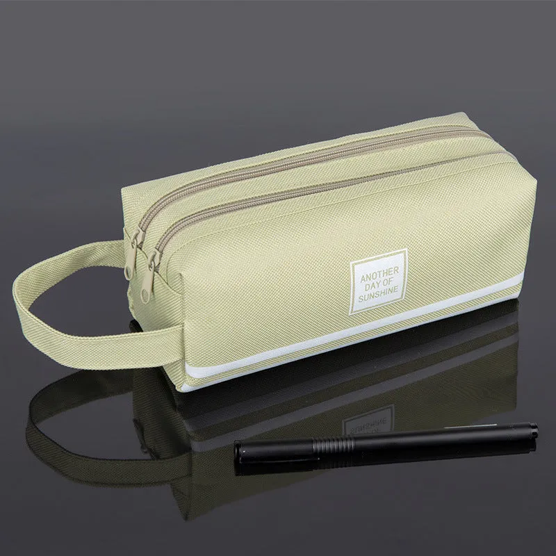 Canvas double-layer stationery box in blue Oxford cloth with double zipper, lightweight at 63g