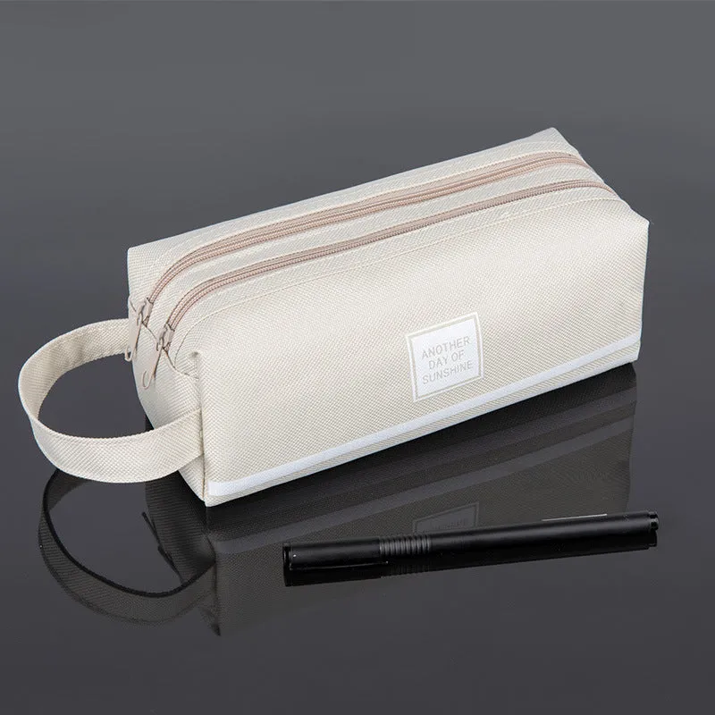 Canvas double-layer stationery box in blue Oxford cloth with double zipper, lightweight at 63g