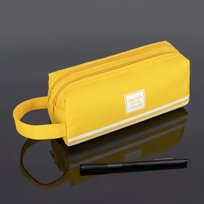 Canvas double-layer stationery box in blue Oxford cloth with double zipper, lightweight at 63g