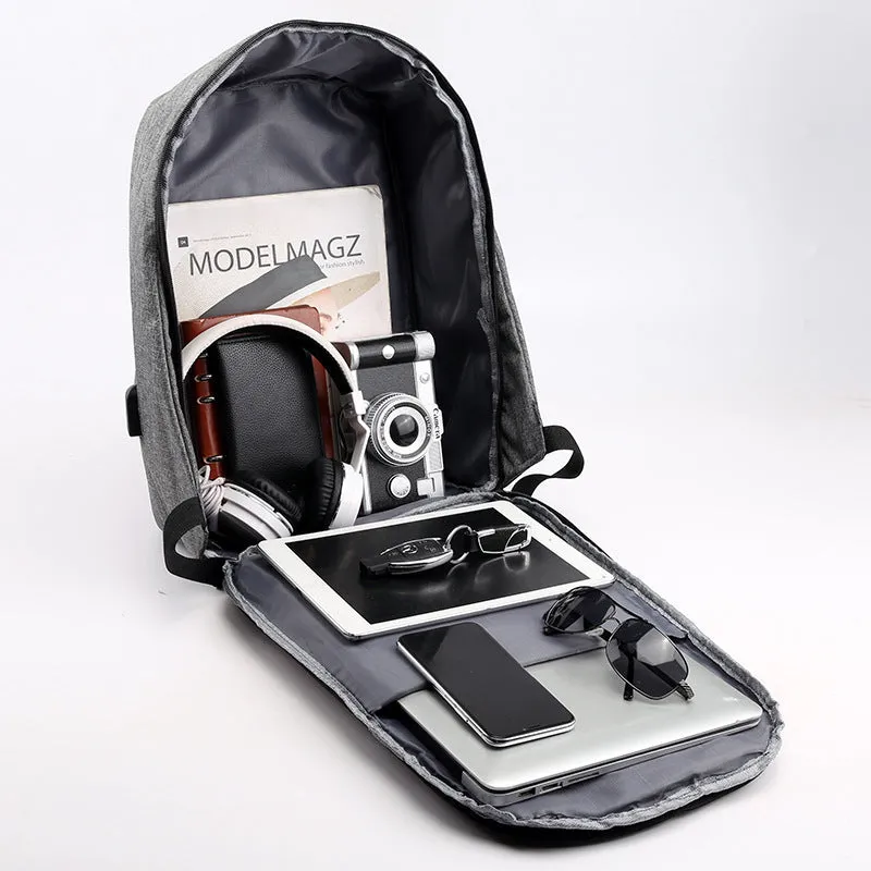 Fashion anti-theft backpack with USB port, air cushion strap, and 16-inch laptop compartment in black