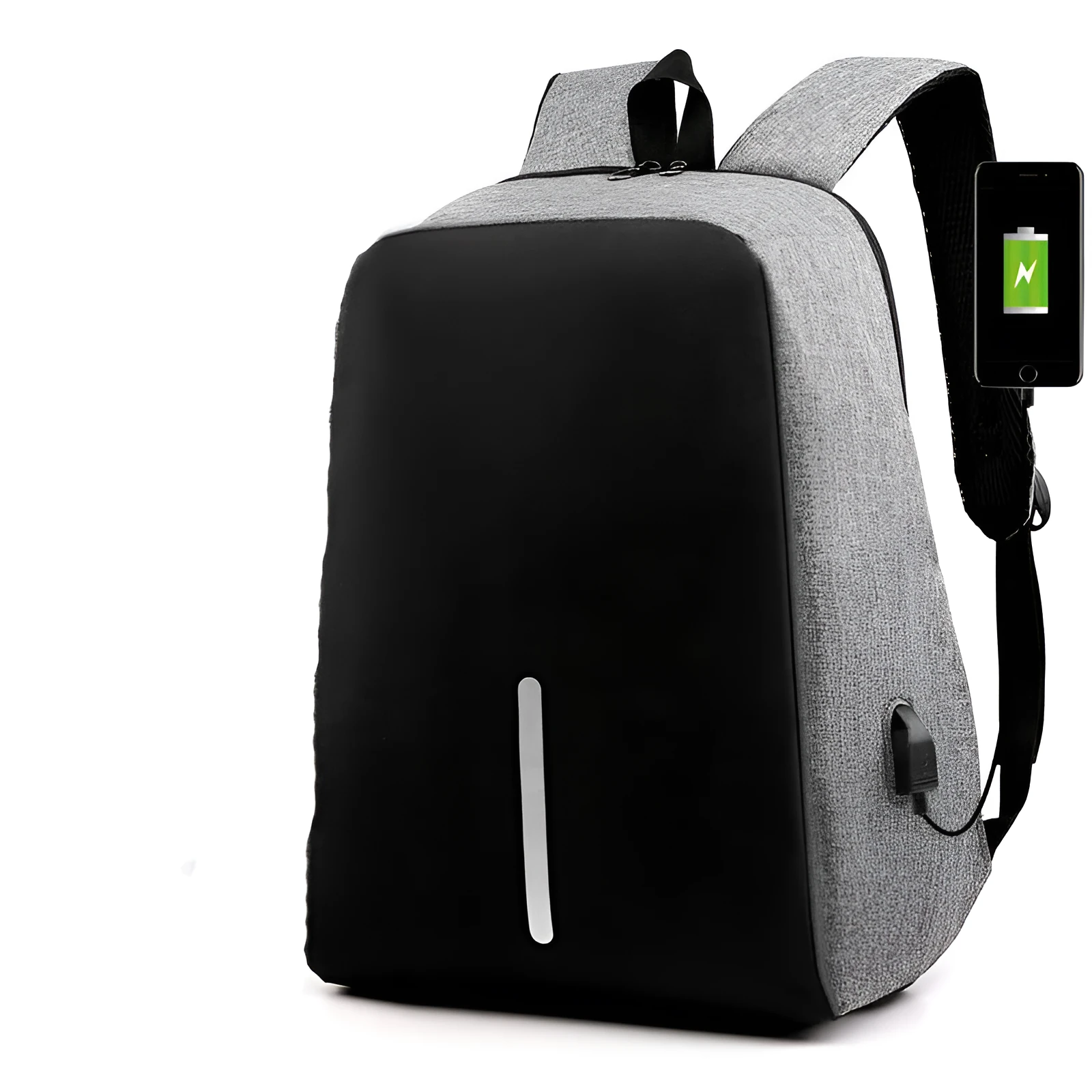 Fashion anti-theft backpack with USB port, air cushion strap, and 16-inch laptop compartment in black