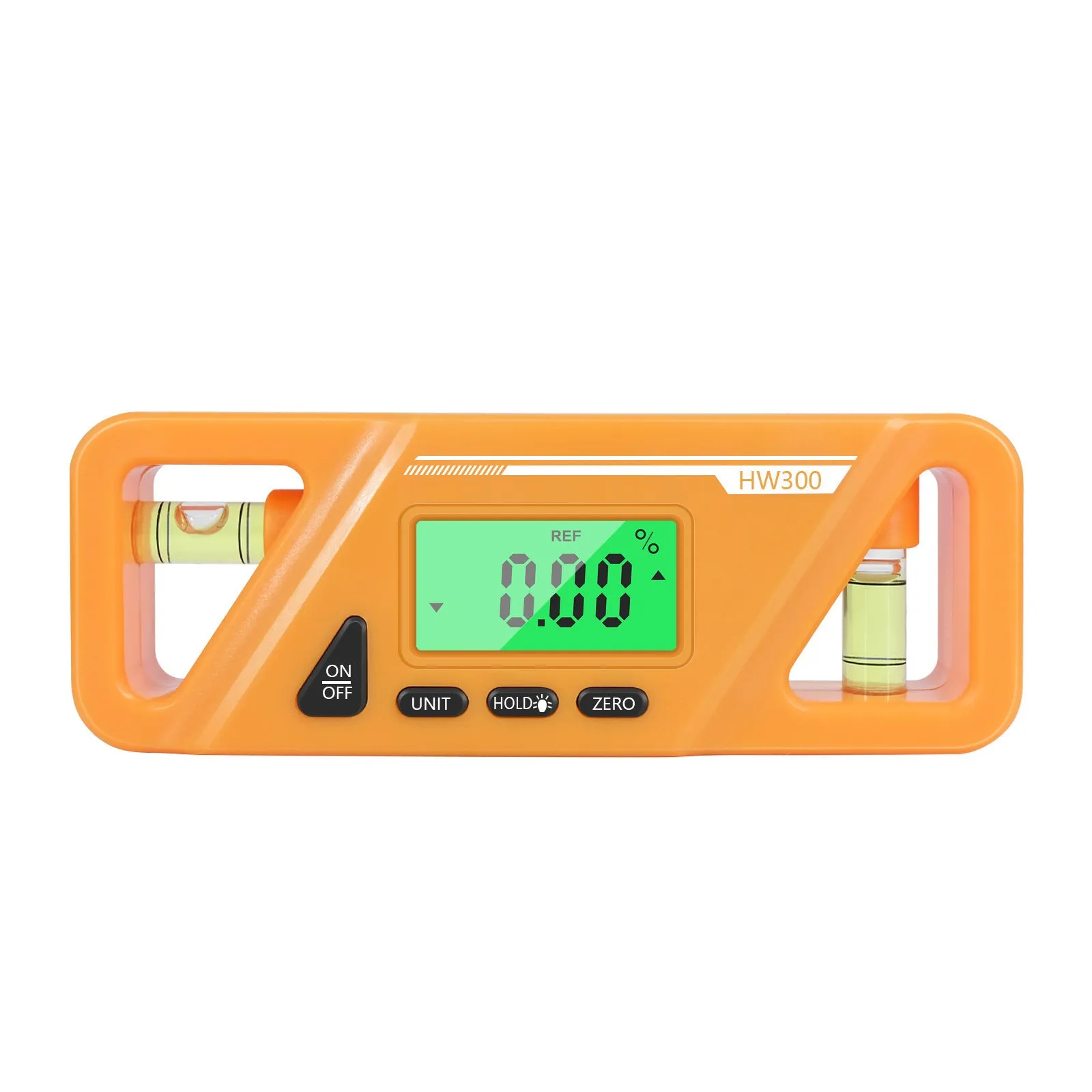 Digital display inclinometer level meter with magnetic base, showing angle reading on screen.