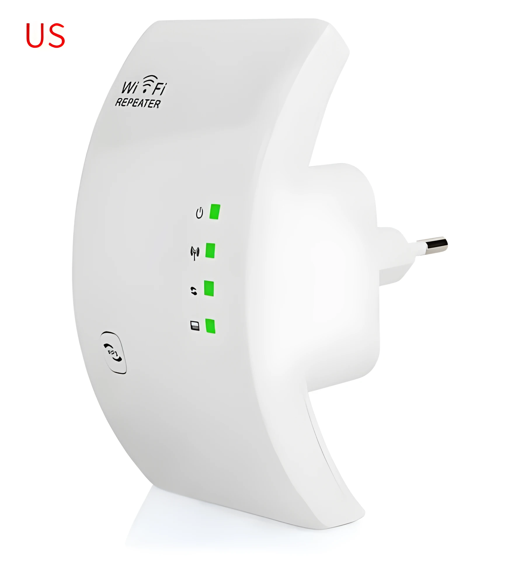 EASYIDEA WR101000 300Mbps 2.4G WiFi Repeater in black with EU plug, front view showing WPS button and ports