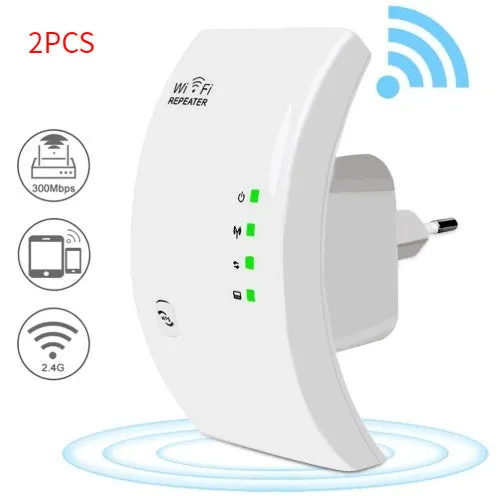 EASYIDEA WR101000 300Mbps 2.4G WiFi Repeater in black with EU plug, front view showing WPS button and ports