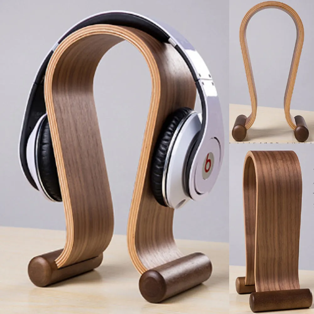 Solid wood earphone rack with natural wood grain, 15x21x26cm, in coffee colour