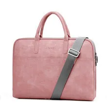 Faux leather laptop bag for women in black with zipper closure, waterproof and shockproof, for 15.6 inch laptop